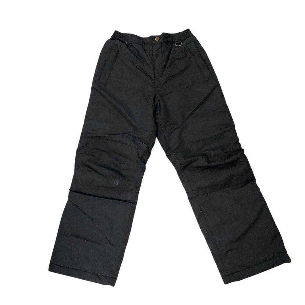 Lands End Ski Snow Pants Kids 10 Black Insulated Ankle Zip Winter Snowboarding
